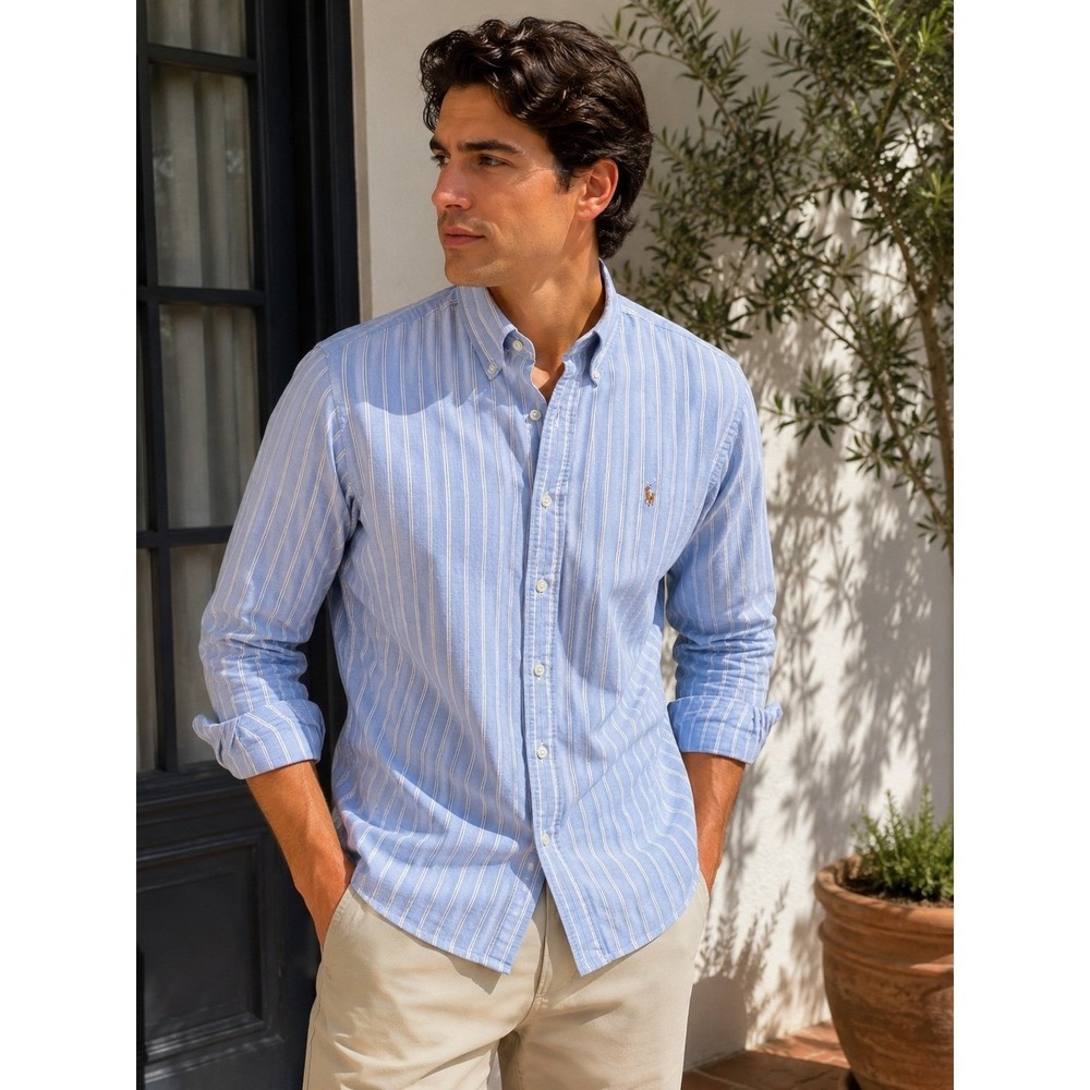 Ralph Lauren Classic Fit Oxford Shirt 15.5 Blue White Stripe Pony Button Down